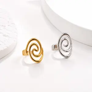 Boho Ethnic Hollow Spiral Ring, Vintage Geometric Adjustable Open Band Ring, Unisex Stackable Jewelry Made of Zinc Alloy, Durable Classic Design for Daily Wear, Casual Outfit & Party Gift