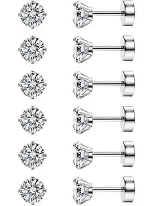 20g Cartilage Earring Studs for Women & Men, 316L Stainless Steel, 2-6mm Round Cz Screw Back, Tragus Helix Piercing Jewelry