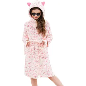 SQ-NG024 Soft Hooded Rainbow Bathrobe Sleepwear for Girls