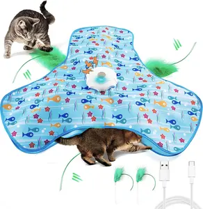 【2 Feather】Hide and Seek Cat Toys Interactive Rechargeable Moving Feathers Real Mouse Squeaky Touch Activated Exercise Toys for Indoor Cats