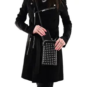 Studded Mini Black Crossbody Bag - Apple Leather