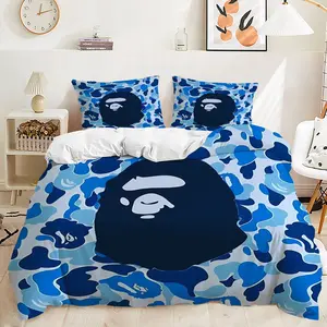 2/3Pcs Camouflage Duvet Cover Set, Stylish Bedding Set with Iconic Ape Head Design, Soft and Comfortable Fabric, Ideal for Trendy Bedroom Decor, Perfect for Beach Vibes and Urban Living,Includes 1 or 2 Pillowcase,No filling/Zipper Closure