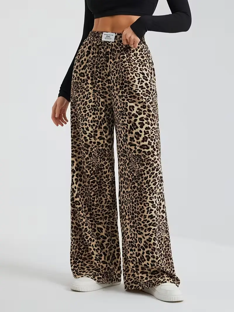Women’s Leopard Print High-Waisted Wide-Leg Pants — Comfortable, fashionable fit; carefully selected for everyday casual wear; a trendy fashion piece backtoschoolshopping