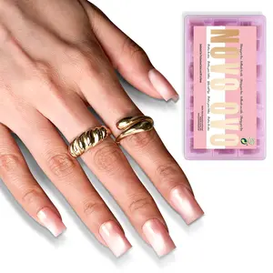 NOVO OVO Short Square Nail Tips 150Pcs Cat Eye, Light Pink Sharp Square Gel X Nail Tips, Glossy Finished with Top Coat，Full Cover Fake Nails No C Curve for Home DIY Typing Scenario, 15 Sizes