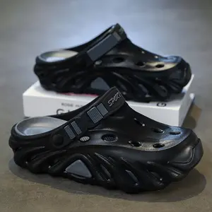 Men's Summer Slippers New Soft Sole Beach Sandals Closed Toe Shoes with Hollow Out Design