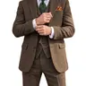 Men's Slim Fit 3-Piece Woven Vintage Tweed Herringbone Suit, Long Sleeve Beige Menswear With Tie, Ideal for Business Meetings, Weddings, Parties, Formal Spring Occasions, Party