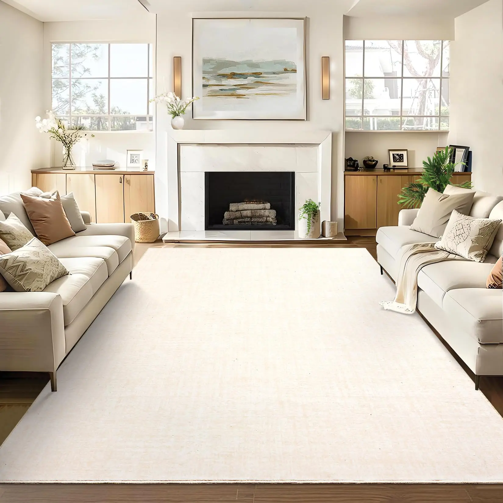 GARVEE Washable Rugs 10x13 Area Rug for Living Room, Modern Solid Rug with Non Slip Backing, Plain Rug for Bedroom, Distressed Stain Resistant Accent Rug for Dining Room Farmhouse Dorm,Beige