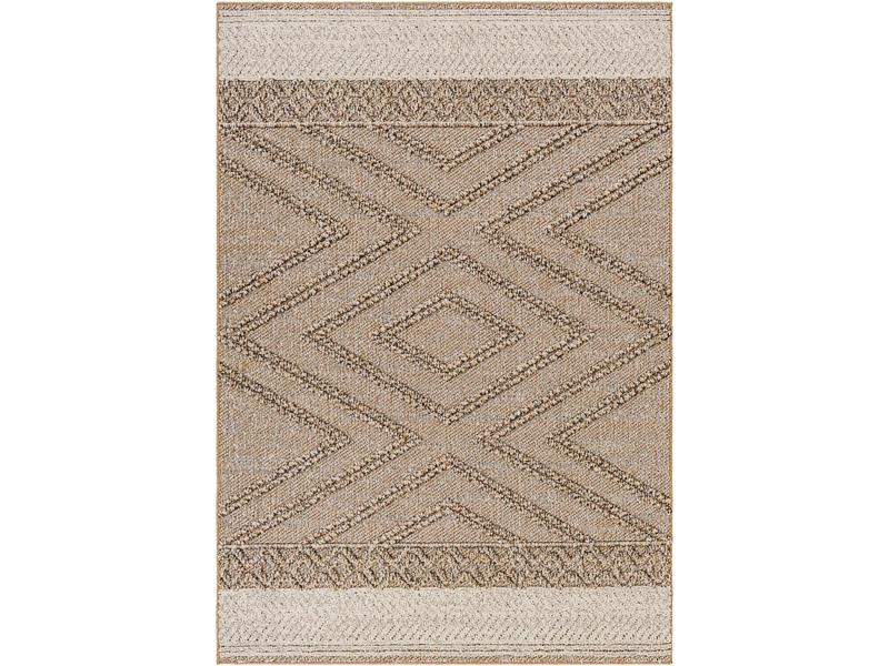 Livabliss Sarasota Machine-Woven Medium Pile Rectangular Decorative Outdoor Rug - SSO2300-537, 5.3 in w x 7 ft l, Taupe Mustard & Black Durable Modern Floor Rug for Home Decor, Decorative Rug