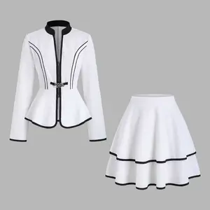 Women Contoure Peplum Blazer & Skirt Set – Elegant Two Piece Outfit NONE Argie Noir