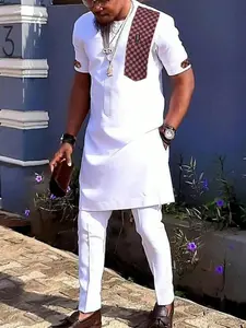 Two-piece Set Men's Plaid Print Shirt & Pants, Regular Fit Traditional Short Sleeve Top & Trousers for Party Holiday Vacation, Men's Casual Clothing for Summer