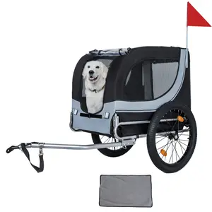 Large Folding Bike Trailer for Dogs – 100LB Capacity All-Terrain Pet Carrier, Durable Steel Frame for Cycling, Jogging, Camping & Outdoor Adventures, Black- Grey 20 1/8 Width Fat Tire,extra Mat Inside