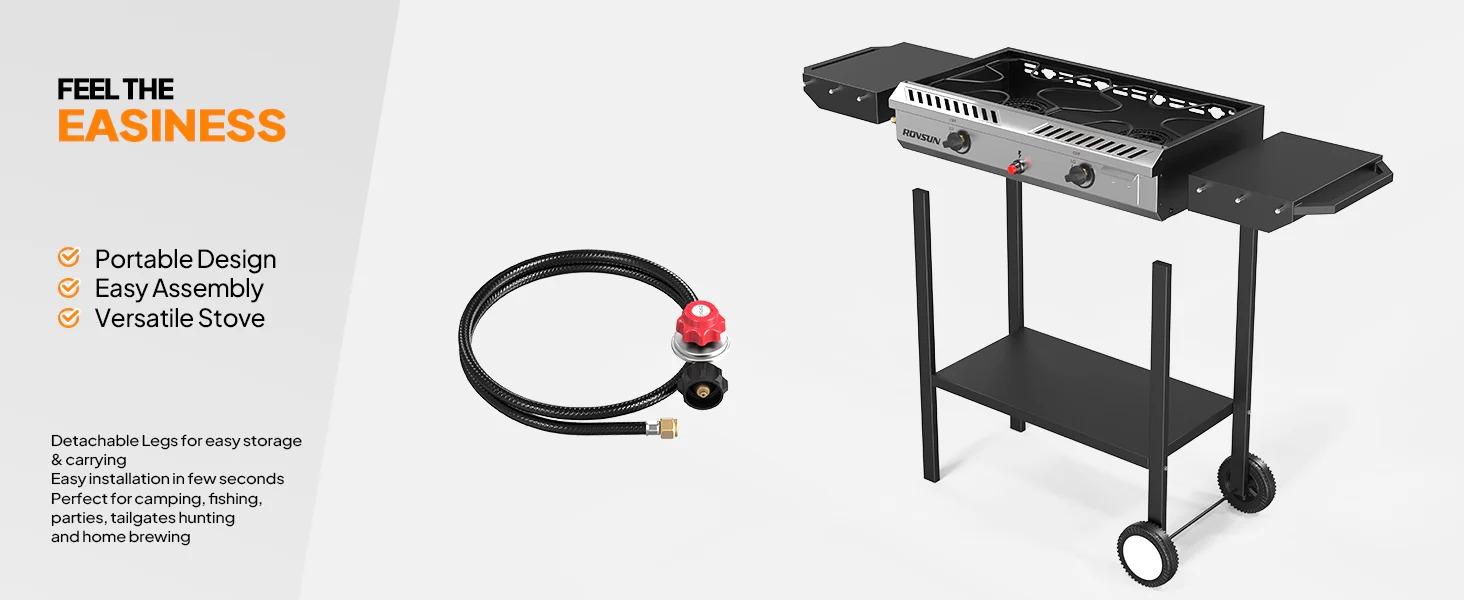 [TOP RATED - FLASH SALE] ROVSUN 2-Burner 150000 BTU Camping Propane Stove with Wheels & Side Shelves