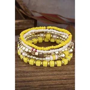 White TURQUOISE CRYSTAL BEADWD BRACELET SET