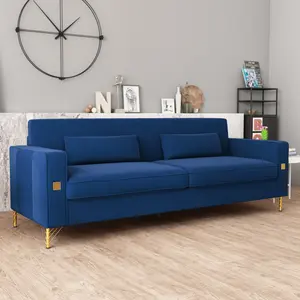 [SOIYELIFE] Luxury Velvet Sofa with Gold Accents - Modern 3-Seat Couch with Plush Cushions, Perfect for Living Room and Office Decor cofy  sofa