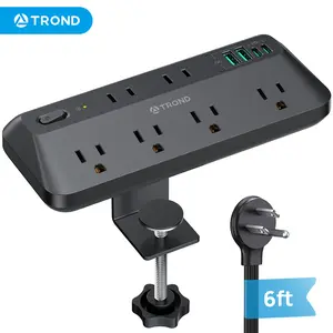 TROND Desk Clamp Power Strip - 1700J Surge Protector with 7 Outlets, Desktop Edge Mount Extension Cord, Fit 1.97" Tabletop Protection Button