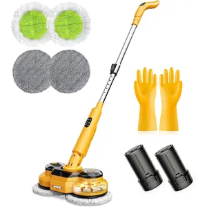 5000mAh Electric Mop with Two  M2,800RPM Cordless Mops for Floor Cleaning, Automatic Spin Mops with  Display,Upright Rotating Power Mop with LED Light & Water