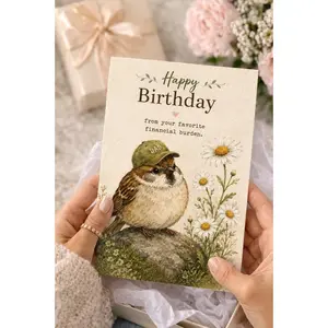Funny Father's Day Card, Chubby Sparrow Dad Hat, Financial Burden Joke, Personalized Greeting