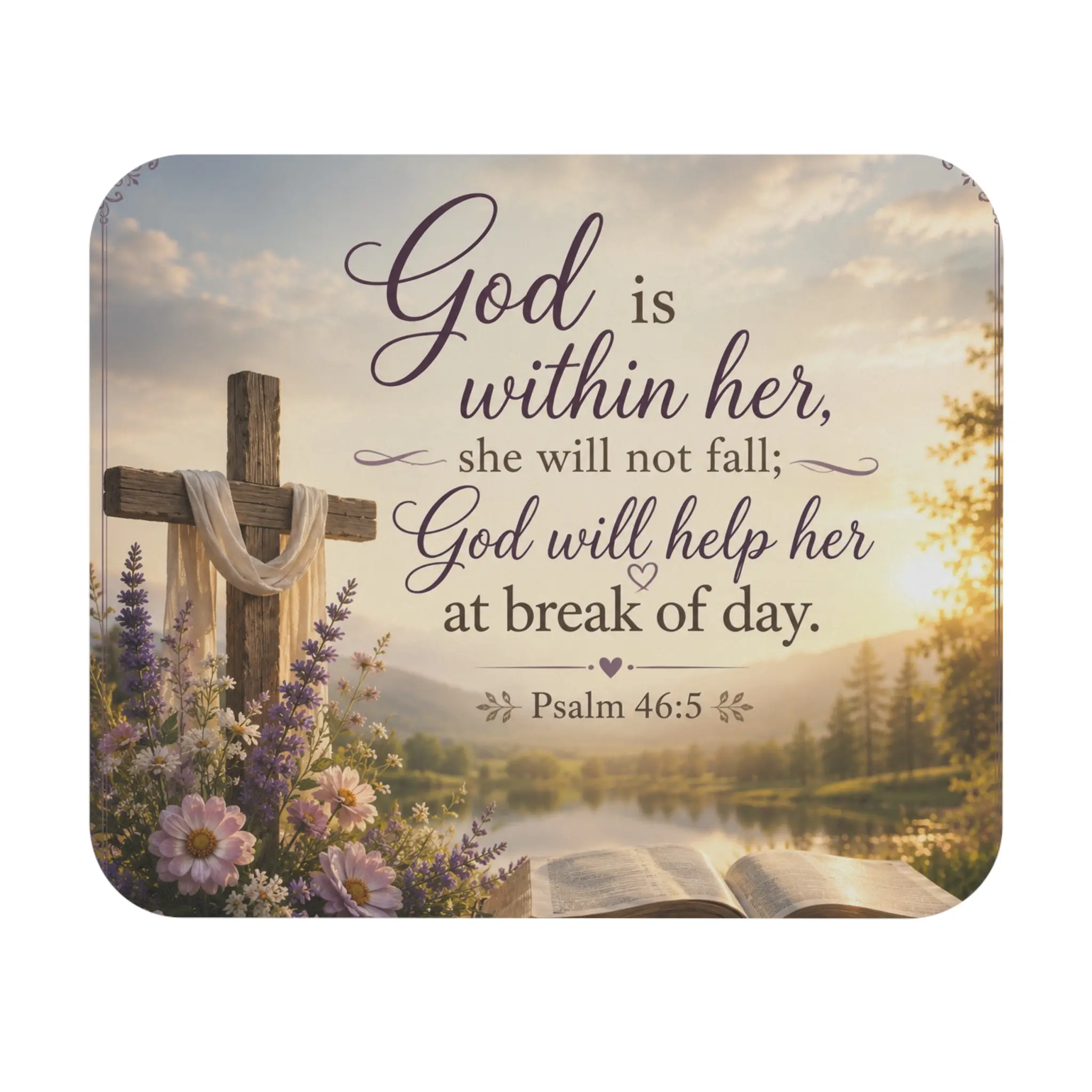 God is Within Her Psalm 46:5 Mouse Pad | Christian Cross Floral Desk Mat
