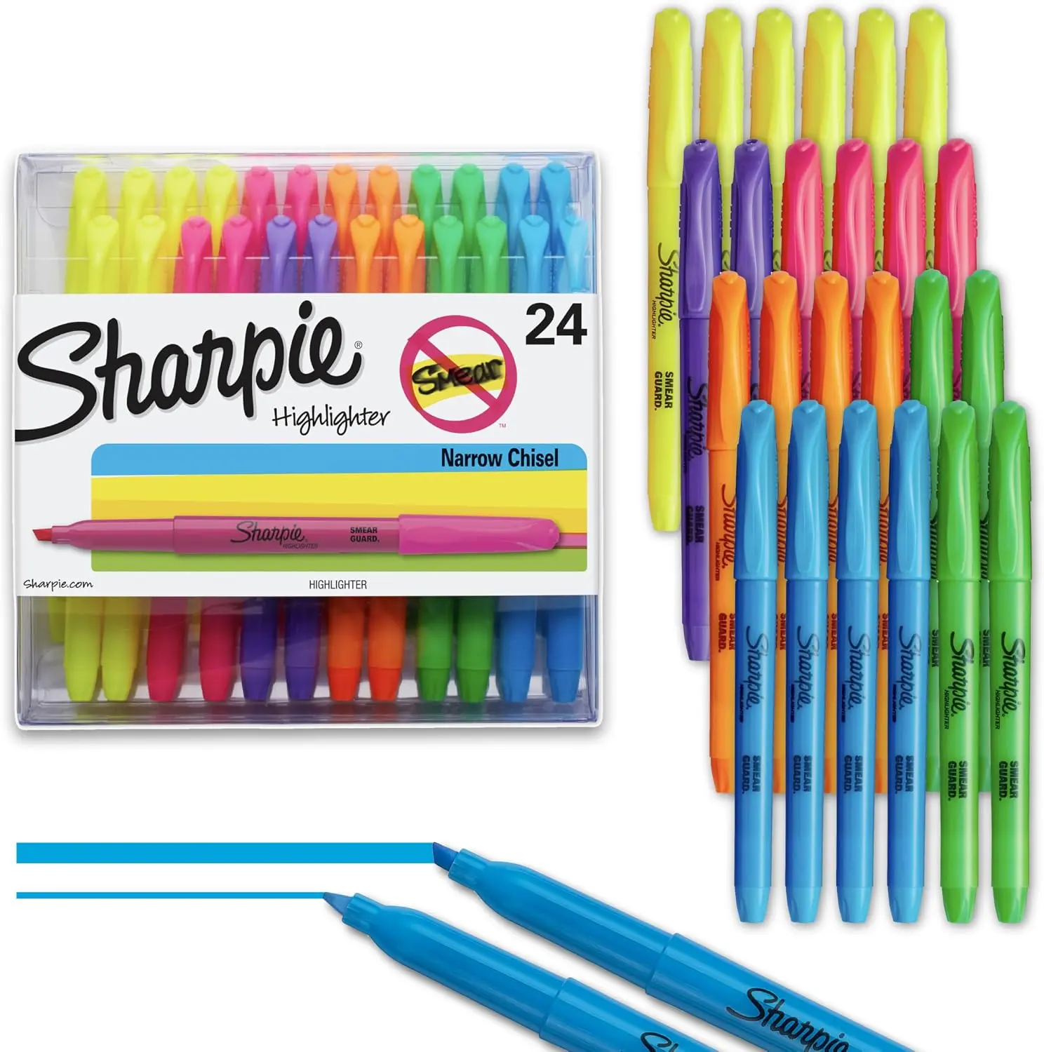 Sharpie Pocket Highlighters, Chisel Tip, Assorted Colors, 24-Count - Office Stationery, Teacher & Student Supplies