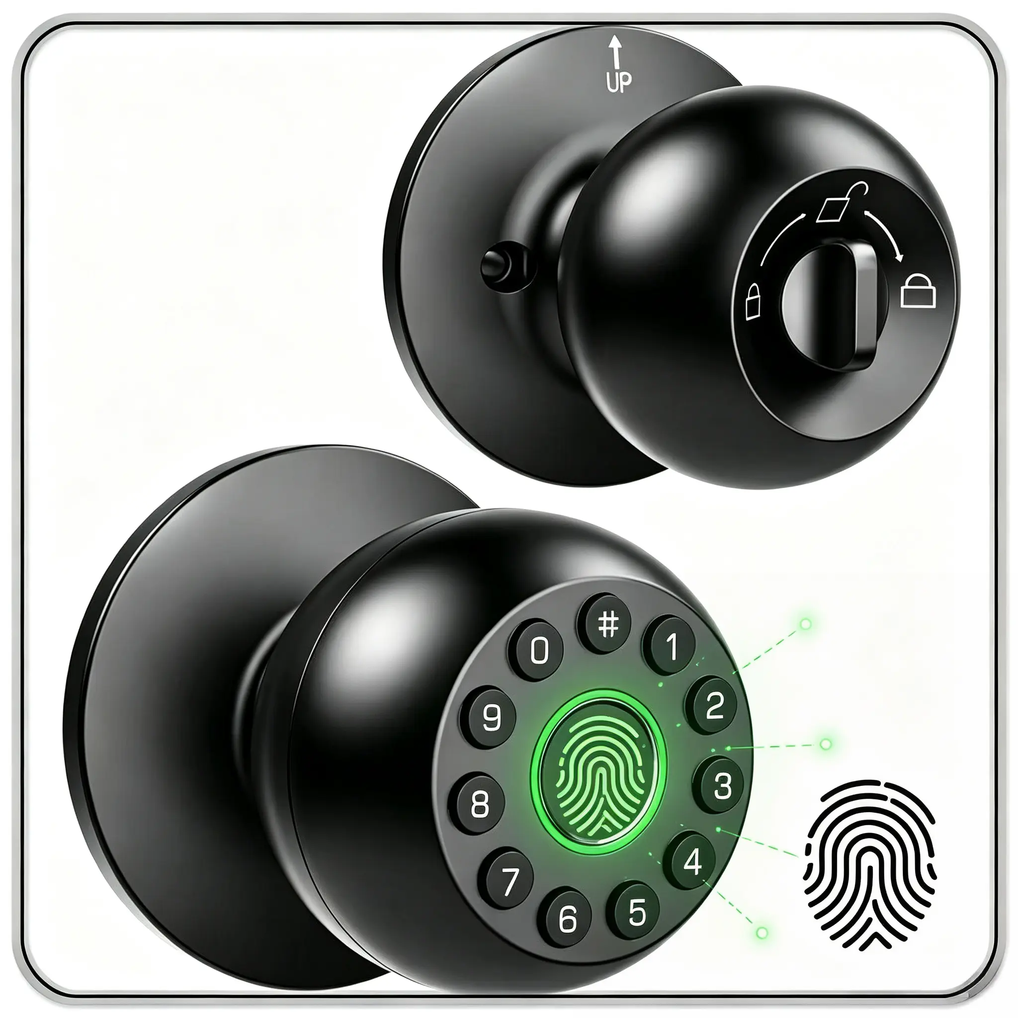 Rechargeable Round Smart Knob Lock Fingerprint Password Tuya APP Remote Control Keyless Entry Door Lock for Apartment Office Rental