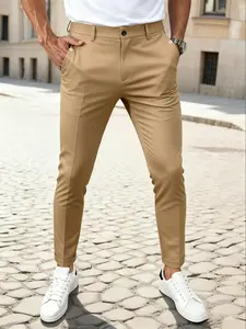 Men's Casual Suit Pants, Button Waist Side Decoration Lines, Simple Yet Elegant, Daily Commute Style, Fitted Design, All Seasons Wear