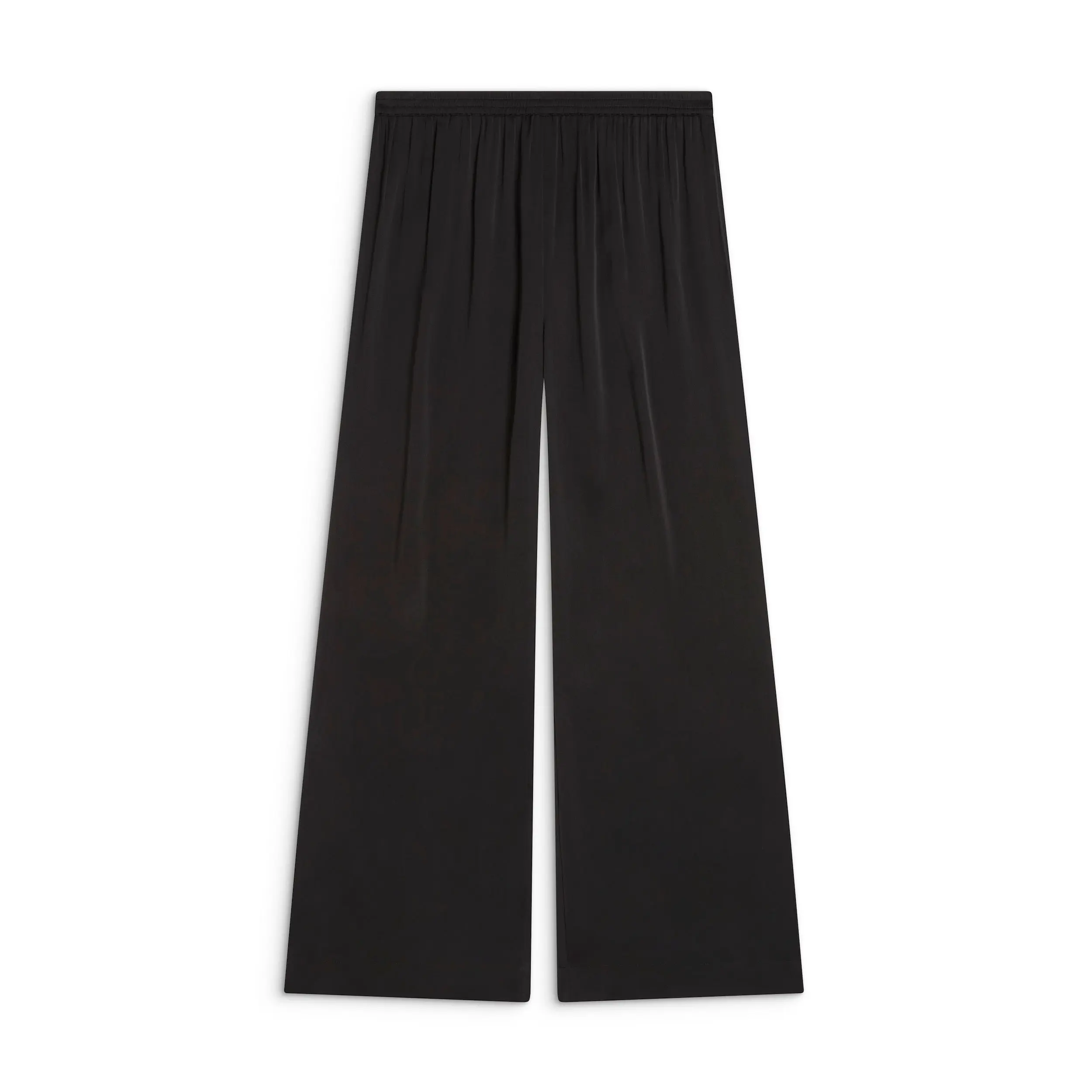 The Straight Pant-Black. Relaxed & flattering fit in classic Black. Tailored in the back to lift & sculpt. Soft elastic — no digging. 27" inseam. Silky soft, breathable & lightweight sustainable satin. Pairs with any Sōlune top for a full satin set.