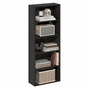 5-Tier Cube Espresso Storage Organizer Bookshelf with Open Shelves, 7x17x44 in, for Living Room & Home Office, Books & Accessories Compatible