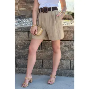Simone Belted Shorts, Khaki