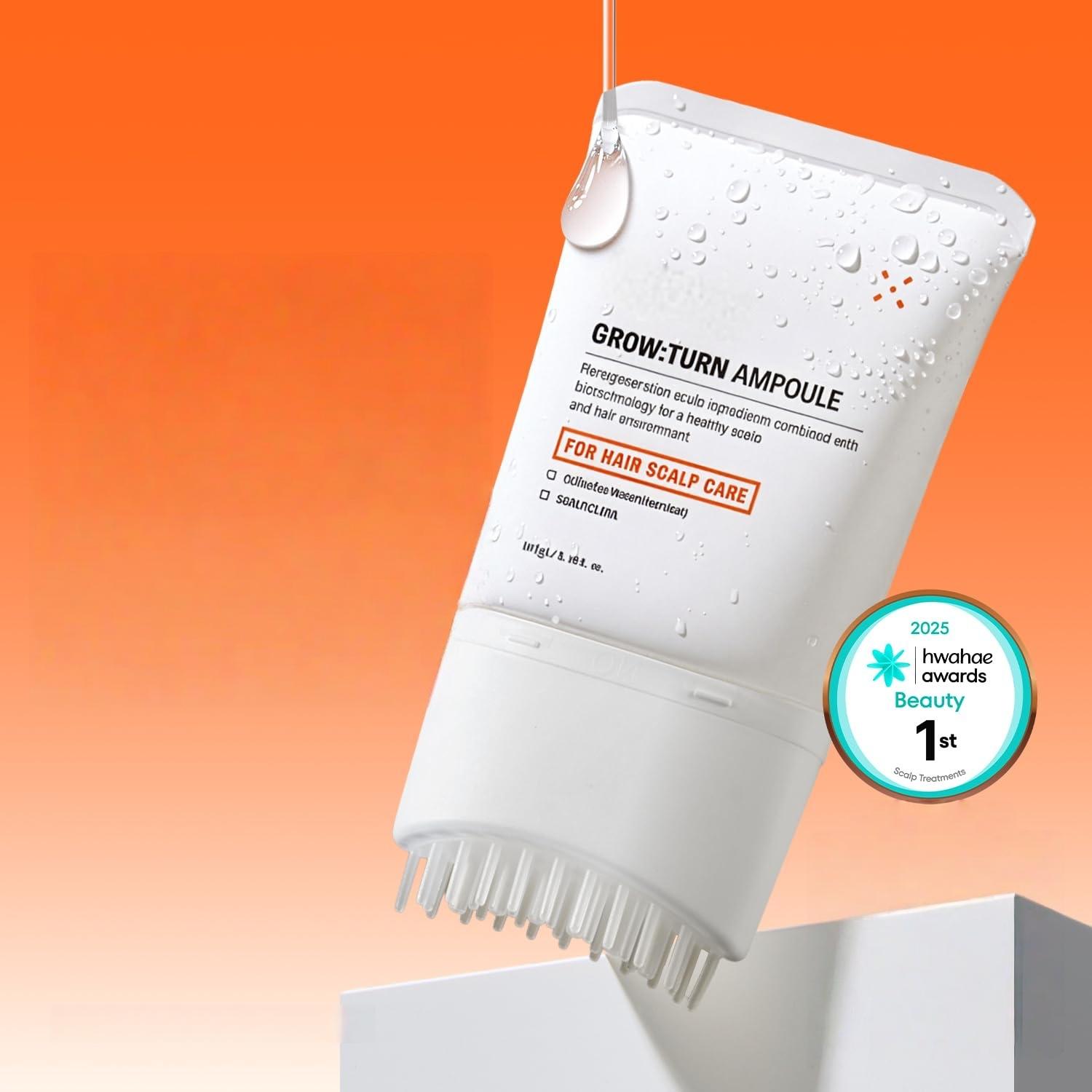 GROWTURN Hair Growth Serum with Built-in Brush, Heartleaf-Derived Exosomes to Revitalize, Scalp Massager, Korean Hair Care, 3.38 fl. oz