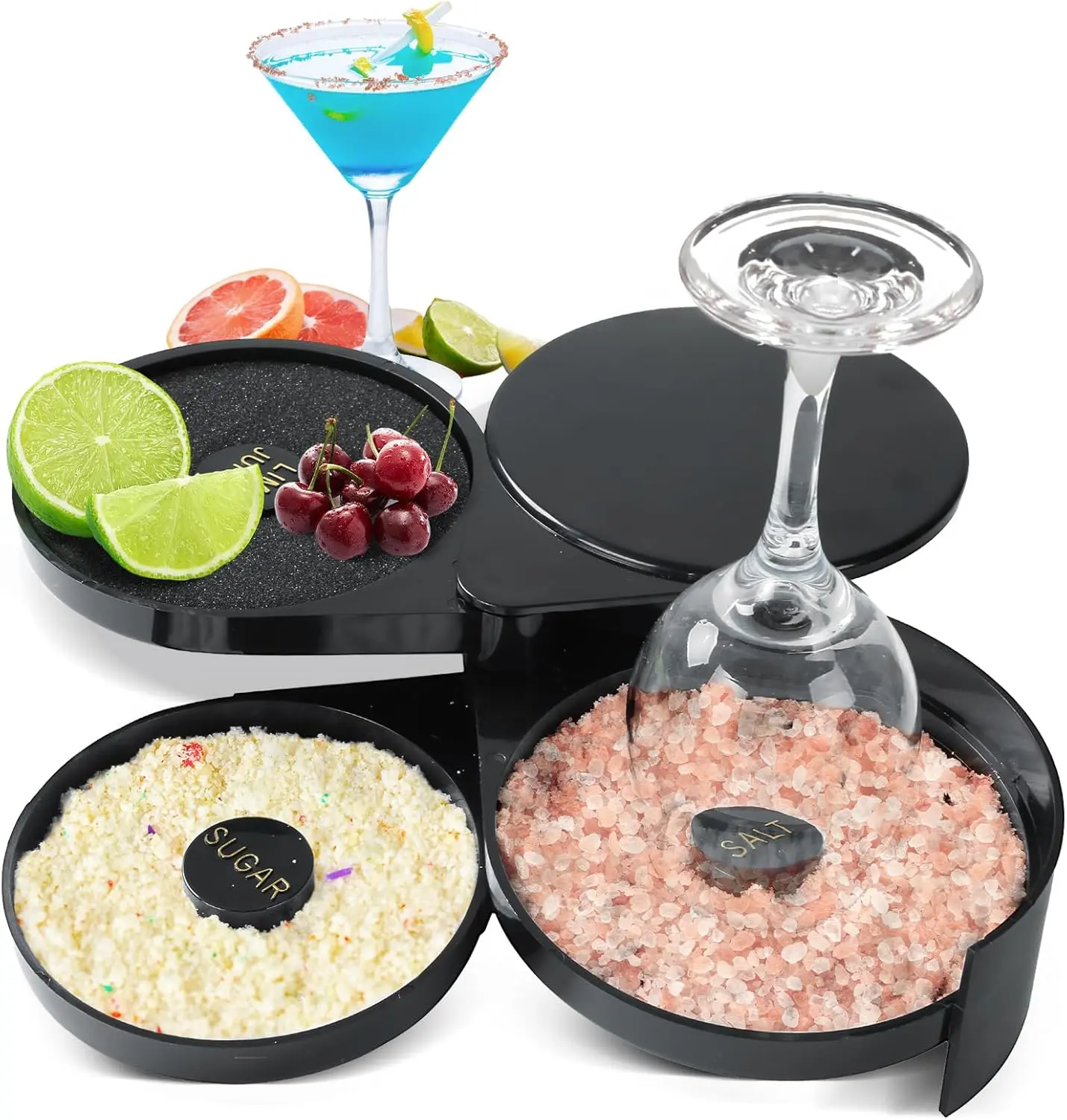 3-Tier Multi-Tiered Bar Glass Rimmer, Margarita & Cocktail Bartender Utensils, Salt & Spice Container for Bar, Party Use