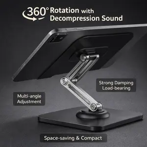 360° Rotating Tablet & Phone Stand, Universal Device Compatibility, Strong Damping Stability, Multi-Angle Adjustable Desktop Holder，Suitable for home/office/ business trips and travel.