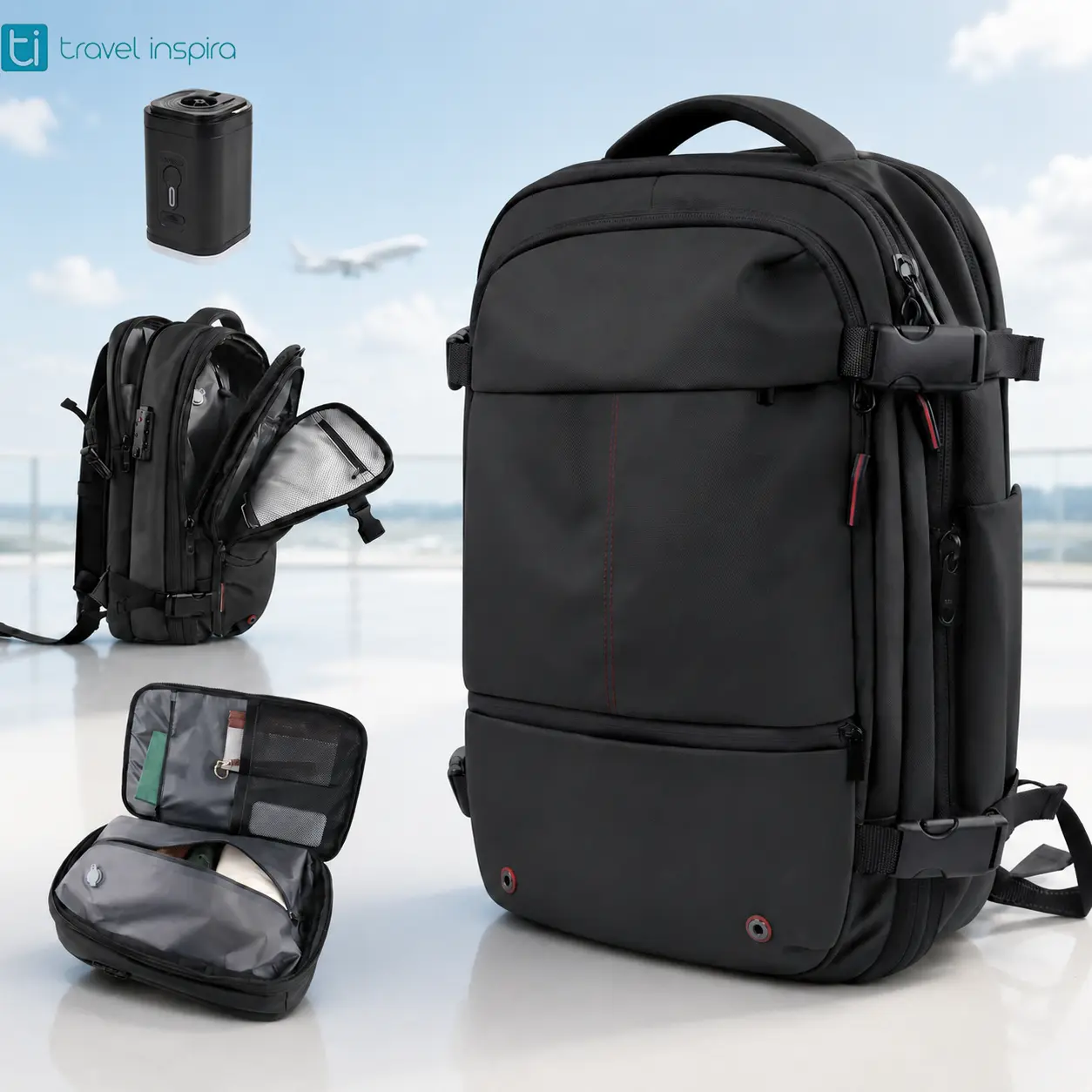 travel inspira 55L Expandable Vacpack Backpack, Vacuum Seal Backpack Travel, Vacuum Compression Bags for Travel, Air back Backpack with Lock, Travel Airbag Backpack with Portable Electic Pump, summerwins, DealsForYouDays