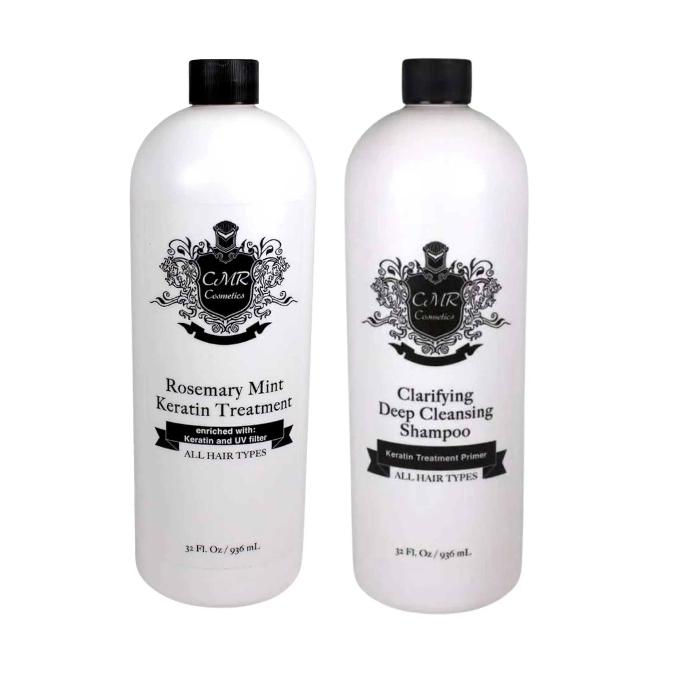 CMR Cosmetics Keratin Rosemary Mint Smoothing Kit - Professional Grade Hair Straightening for All Hair Types - Includes Clarifying Shampoo & Keratin Smoother, Shields, Frizz-Free Healthy Hair, 32 oz