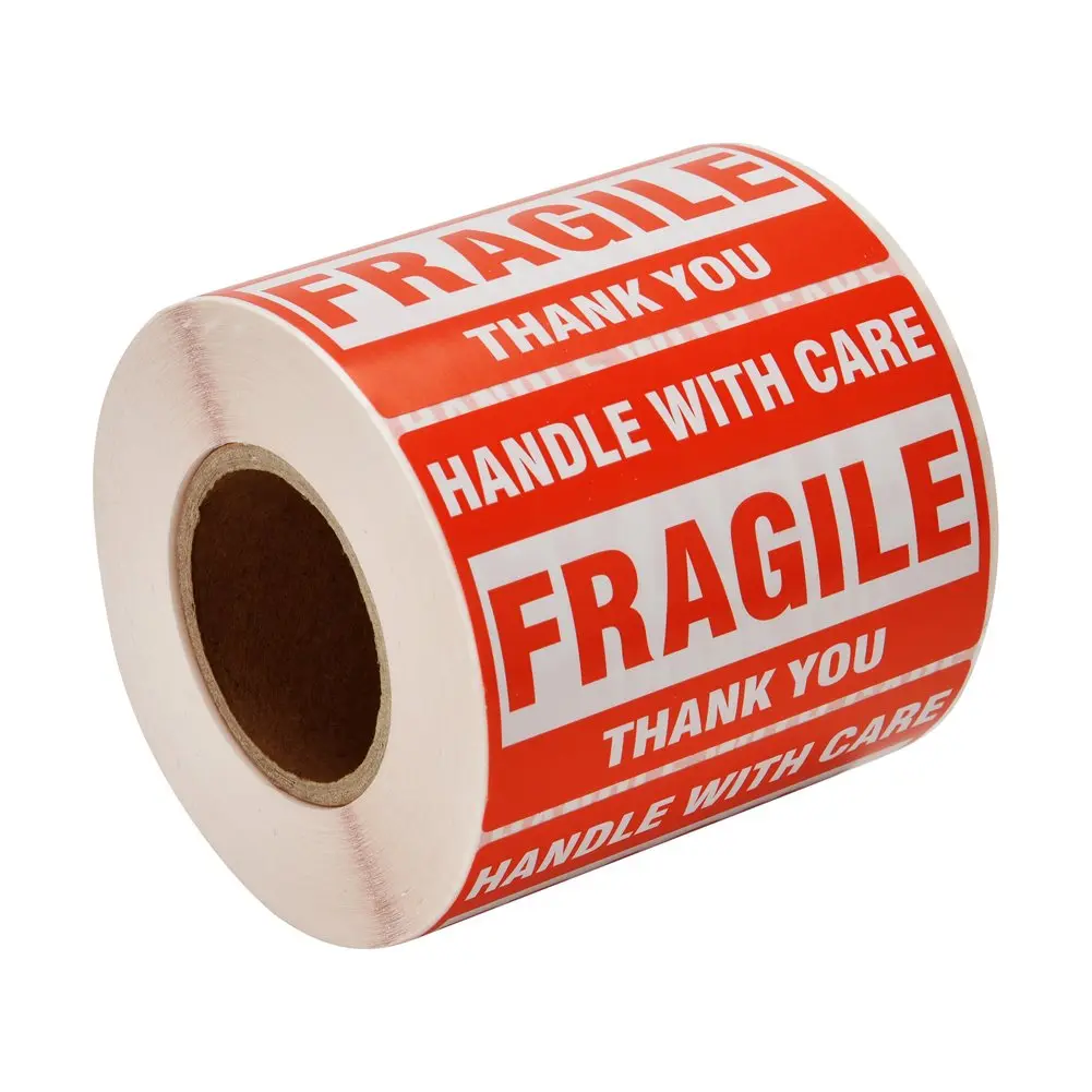 Warning Fragile Tape, 3" X 2" Fragile Handle with Care Warning Stickers for Shipping and Packing,500 Labels Per Roll (1 Roll)