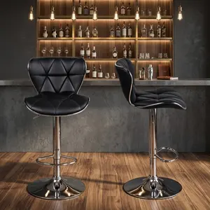 2PCS Height Adjustable PU Leather Bar Stools Curved Solid Backrest With Footrest Electroplated Metal Legs Anti-Slip Base Heavy Duty Pub Counter Stools For Home Kitchen Dining Room Bar Use