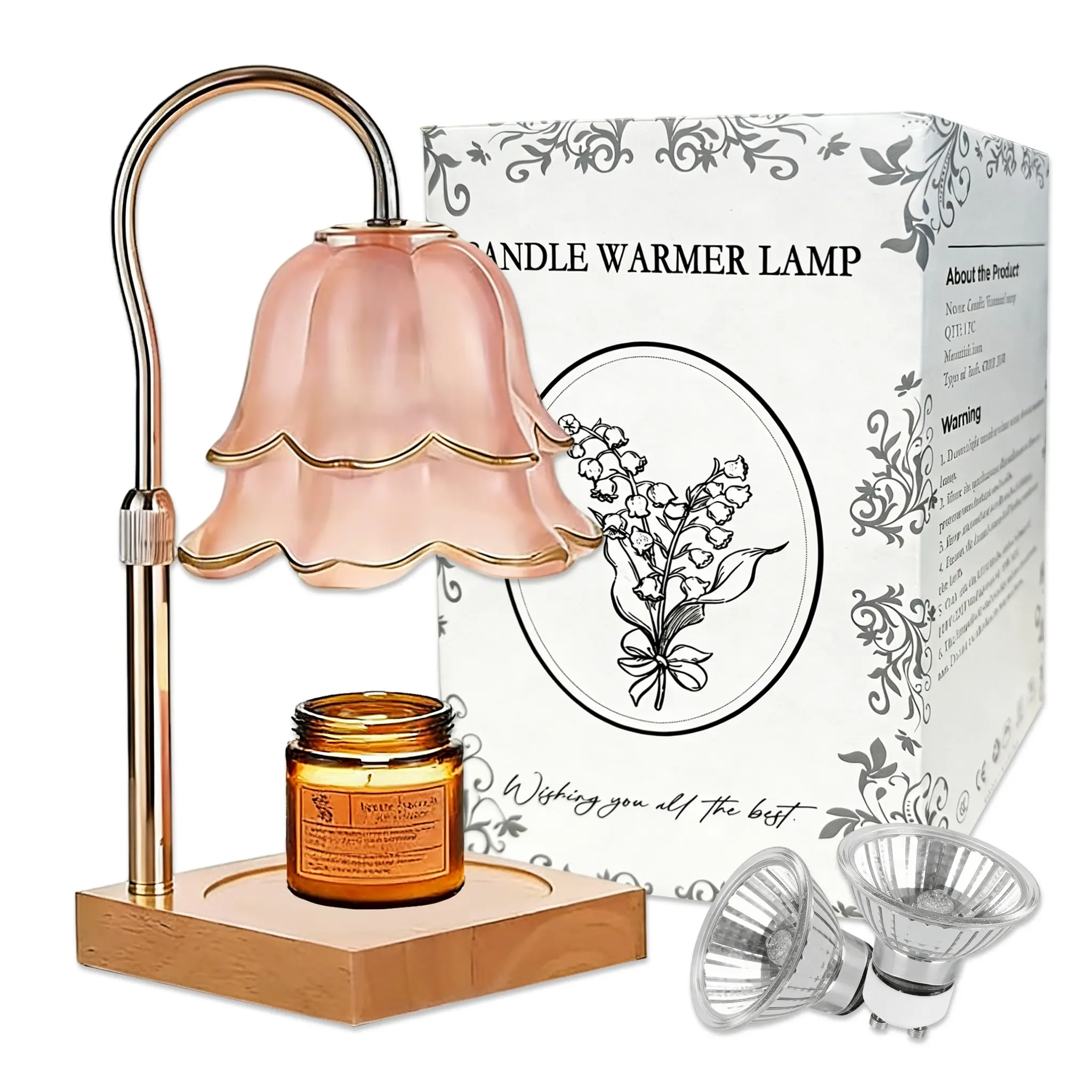 Opaque Pink Flower Gold Rod Log Base