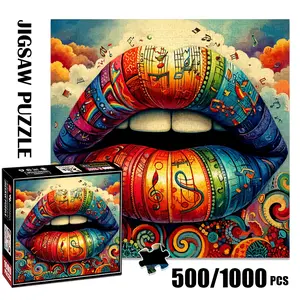 1pc 1000 piece adult puzzle 58x58cm Colorful Musical Lips with Notes and Patterns 500 pieces paper jigsaw puzzle suitable for DIY creative games for adults and families, birthday and holiday stress
