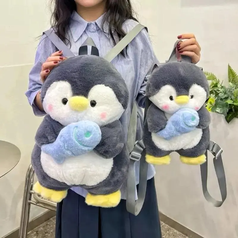 Women's Kawaii Plush Penguin Backpack - Plush Figure, Pink Large 38cm, Cartoon Character, Casual Female Fashion Rucksack, Shoulder Strap Knapsack, Cute, Trendy Personalized Shoulder Bag, Animal