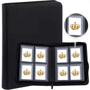 Toploader Binder,4-Pocket Double Sided Top Loaders Binder,Holds 128 Cards in 3"x4" Toploaders,PU Leather Card Binder Abulm for Toploader Trading,Sports,and Gaming Cards (Black)