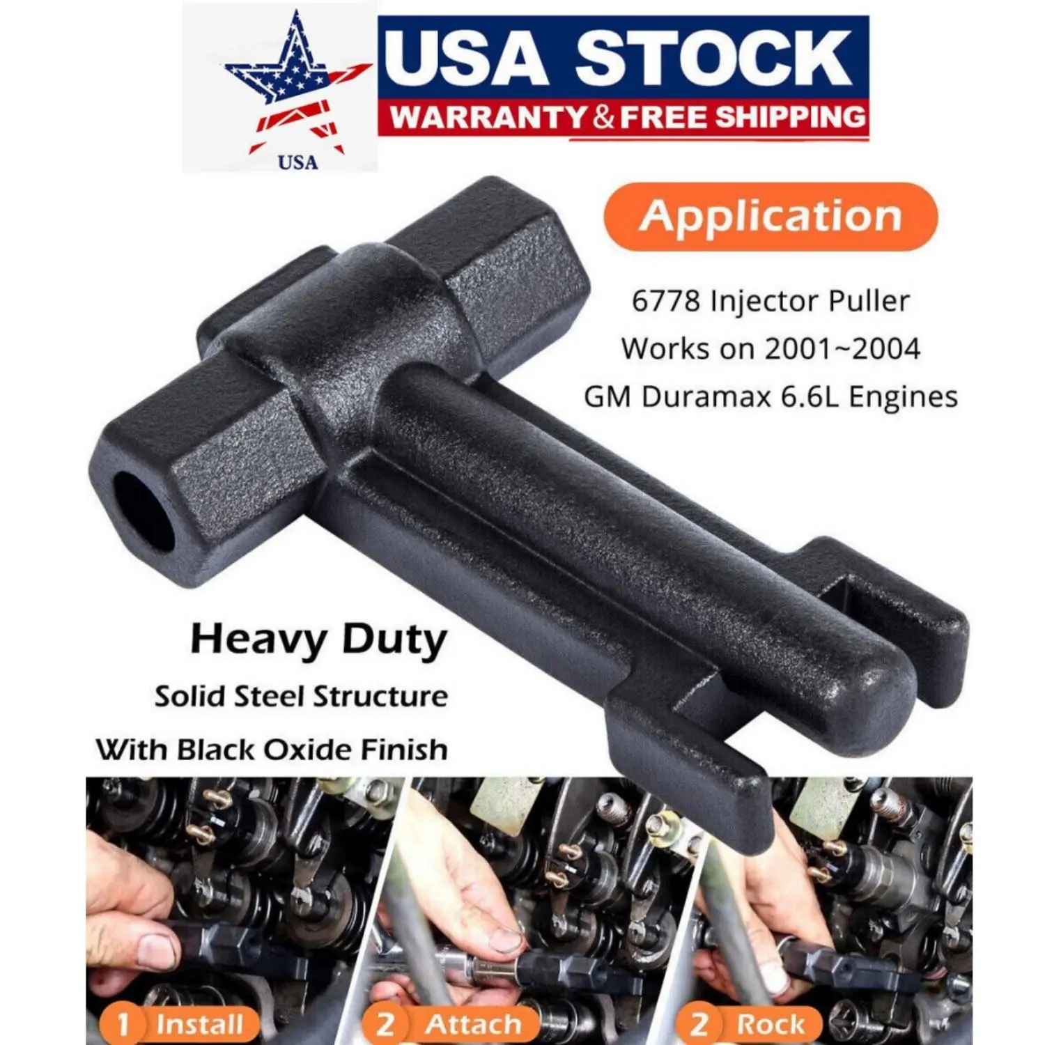 6778 Heavy Duty Solid Steel Fuel Injector Puller Tool for GM Duramax 6.6L Engine (2001-2004), Mechanic's Tool, Replacement for Kent Moore J-44639