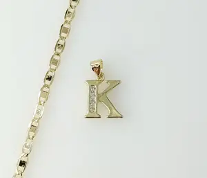 Plated Dainty Letter "K" 3mm Flat Mariner Anchor Chain Necklace