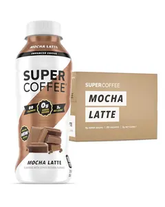 Super Coffee Mocha Latte 12oz Pack of 12 Enhanced Coffee with 200mg Caffeine 10g Protein 0g Sugar Keto Friendly Ready to Go Bottle