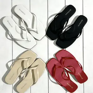 rosyclo Women's Glossy Square Toe Flip Flops | High-Shine Mirror Finish Thong Sandals | Minimalist Summer Beach Slides | Lightweight Elegant Flat Sandals