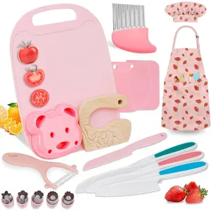 19PCS Kids Complete Cooking Set for Real Cooking with Kid-Safe Knife Cutting Board Chef Hat Apron Toddler Kitchen Cooking Tools