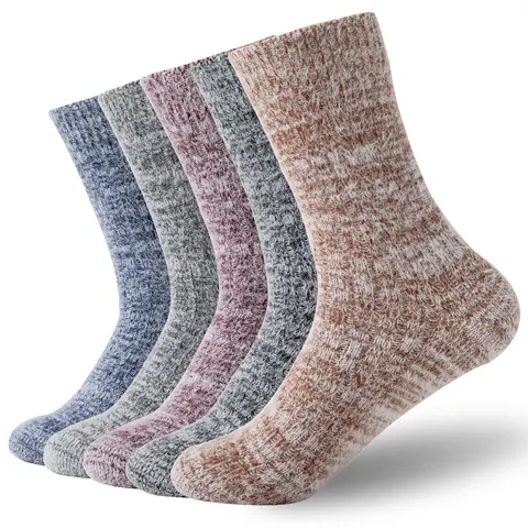 Women's 5-Pair Candy Colored Merino Wool Mid-Calf Slouch Socks Set - Closed Toe, Knitted Texture, Cozy Soft Hosiery, Winter Work All-Season Womenswear Socks, Candy Colored Socks