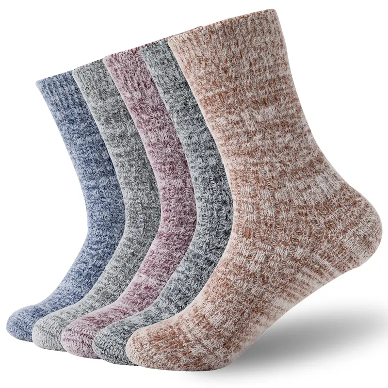 Women's 5-Pair Candy Colored Merino Wool Mid-Calf Slouch Socks Set - Closed Toe, Knitted Texture, Cozy Soft Hosiery, Winter Work All-Season Womenswear Socks, Candy Colored Socks