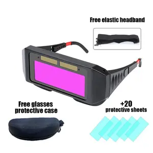 Solar Powered Auto Darkening Welding Glasses, Classic Single-Lens LCD Anti-Arc Safety Protective Goggles with Adjustable Shade, Welder Kit with Zipper Case + 20PCS Protective Lenses for TIG MIG MMA Plasma Welding