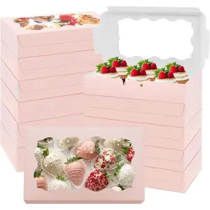 60 count Cookie Boxes Pastry Boxes with Clear Window 7 x 4.3 x 1.5 Inch  Bakery  Boxes   Box Container for Dessert, Donuts, Pie, Candy, Macaroon(Pink)