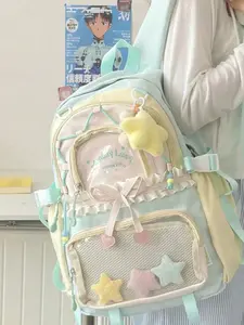 Color Block Star Design Backpack, Large Capacity, Ideal for Travel, Shopping, Vacation, School, Stylish and Functional