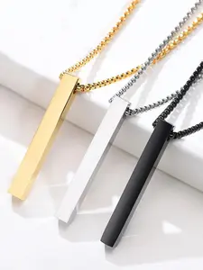 Men's Stainless Steel Necklace, Casual Style Long Rectangle Pendant, Gift for Him, Meditation & Anxiety Relief Jewelry, Modern Fashion Accessories